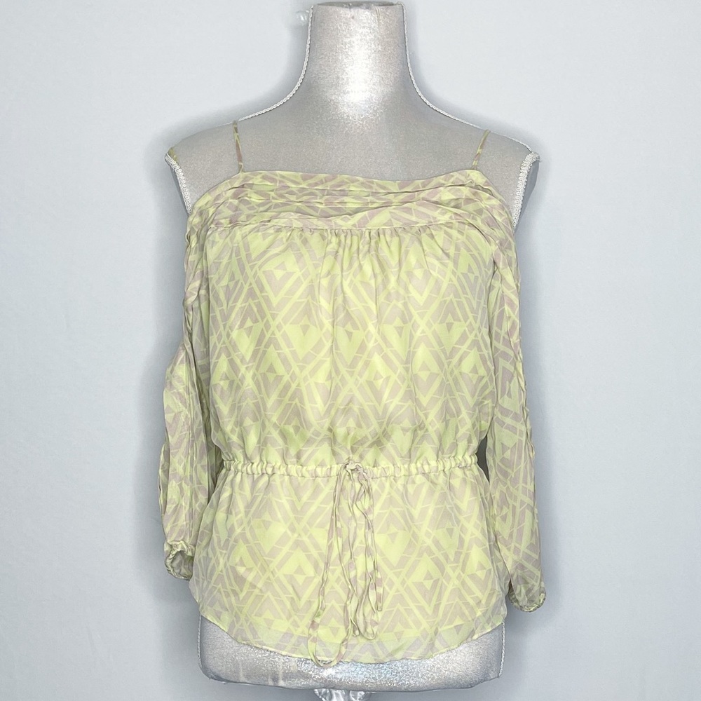 Rebecca Taylor Geometric Silk Cold Shoulder Drawstring Tie Waist Blouse Top 4